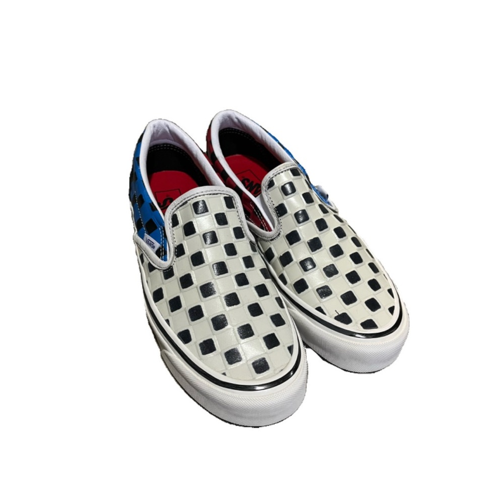 textured multicolored checkered vans